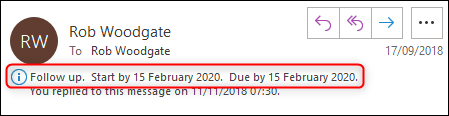 Um e-mail com a dica de informações de acompanhamento em destaque.