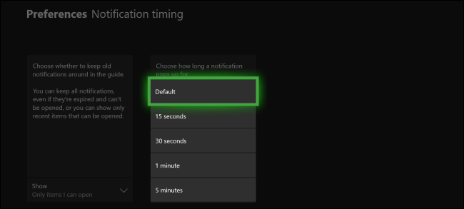 Duração da notificação do Xbox One