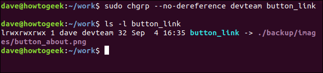 sudo chgrp --no-dereference devteam button_link em uma janela de terminal