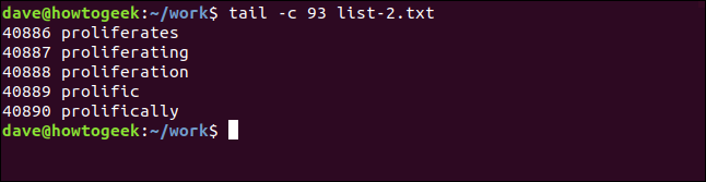 tail -c 93 list-2.txt em uma janela de terminal