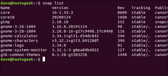 Uma lista instantânea em uma janela de terminal.