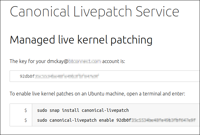 Página da web de patching ao vivo gerenciado