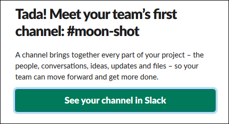 O botão "Veja seu canal no Slack".