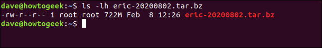 sudo tar cfjv eric-20200820.tar.bz / home / eric em uma janela de terminal