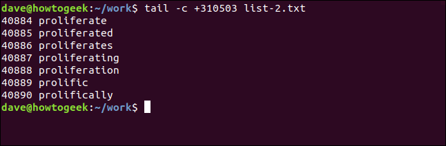 tail -c +351053 list-e.txt em uma janela de terminal