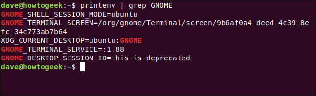 printenv |  grep GNOME em uma janela de terminal.