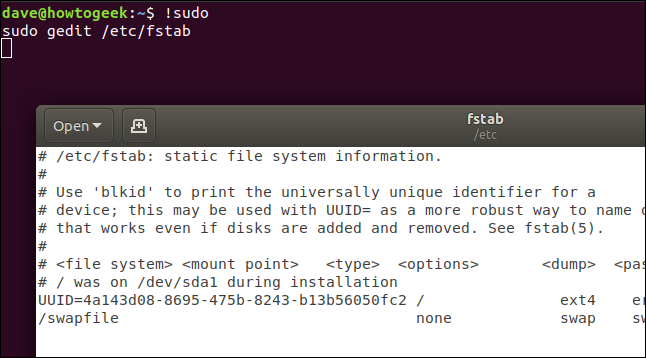 Um comando "! Sudo" em uma janela de terminal.