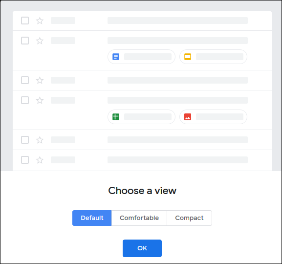 O menu "Choose a View" no Gmail.