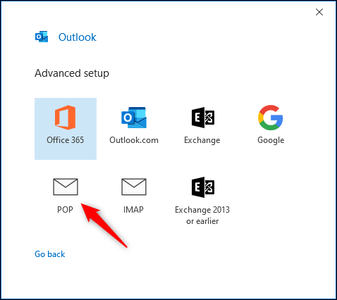 Painel de "Configuração avançada" do Outlook.