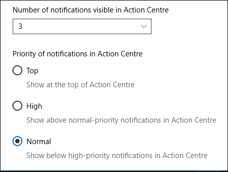 As opções do Action Center para Outlook.