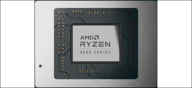 Um processador com as palavras AMD Ryzen 4000 Series escritas nele.