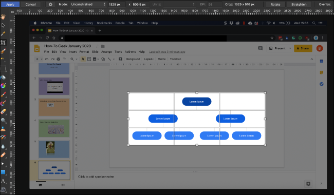 Uma captura de tela de uma apresentação do Google Slides em processo de recorte