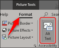 Opção de texto alternativo na guia Formato