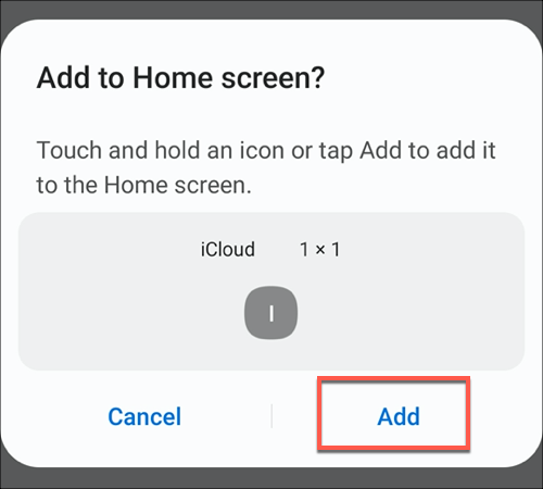 Toque no botão Adicionar para adicionar seu aplicativo iCloud PWA à tela inicial