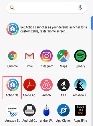 Os usuários do Action Launcher podem acessar o menu Action Settings por meio da gaveta do aplicativo