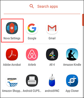 Os usuários do Nova Launcher podem acessar as configurações do Nova Launcher na gaveta do aplicativo