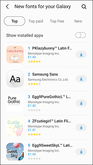 Baixe uma fonte de terceiros na Samsung Store