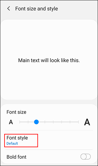 No menu Tamanho e estilo da fonte, toque em Estilo da fonte