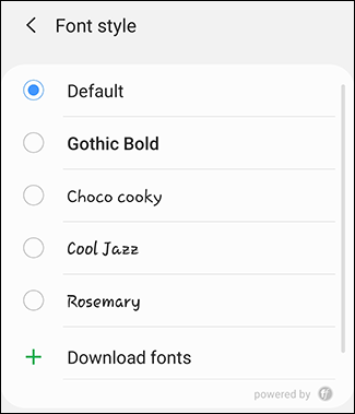 Escolha o estilo da fonte do Android no menu Estilo da fonte