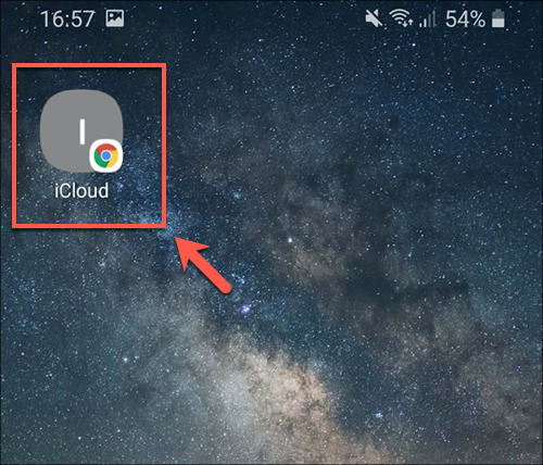 Toque no ícone iCloud em sua tela inicial para carregar o iCloud PWA no Android