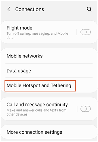 Toque em "Mobile Hotspot and Tethering".