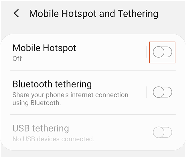 Toque no botão de alternar "Mobile Hotspot" para ligá-lo.