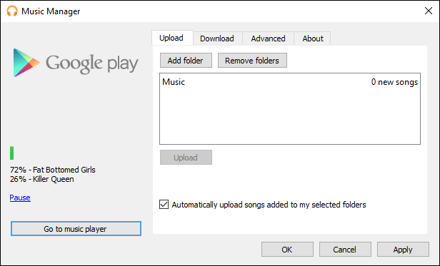 Gerenciador de Música do Google Play com upload de música