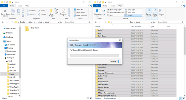 Transferência de arquivos do Windows para o dispositivo Android no Gerenciador de arquivos