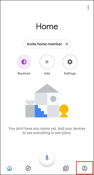 Toque na guia Contas no app Google Home. 