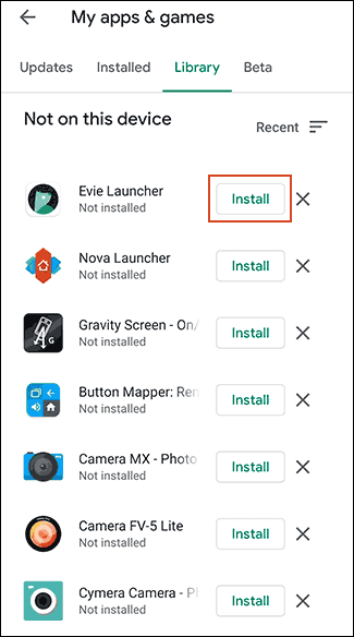 Toque em Instalar ao lado de qualquer aplicativo que você deseja instalar