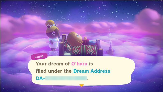 Um endereço de sonho atribuído em "Animal Crossing: New Horizons". 