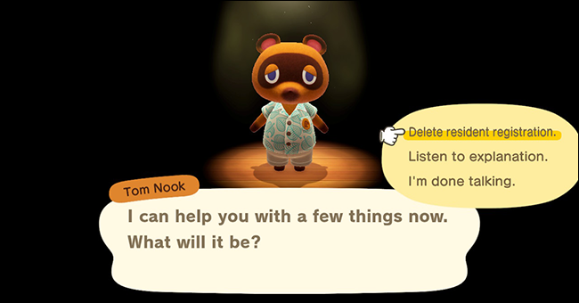 Animal Crossing New Horizons excluir usuário