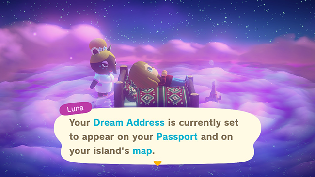 As configurações de endereço de sonho padrão em "Animal Crossing: New Horizons".