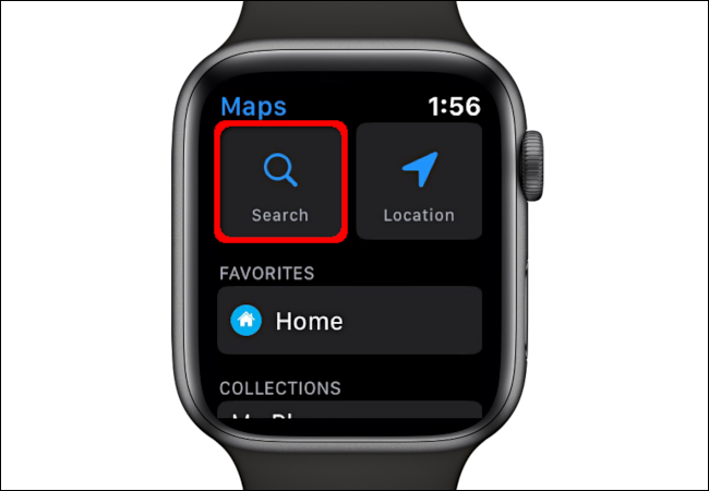 Usando a função Pesquisar no aplicativo Maps no Apple Watch
