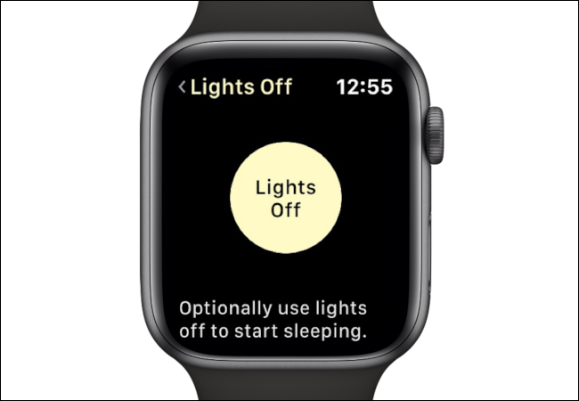 A opção "Luzes desligadas" no aplicativo AutoSleep em um Apple Watch.