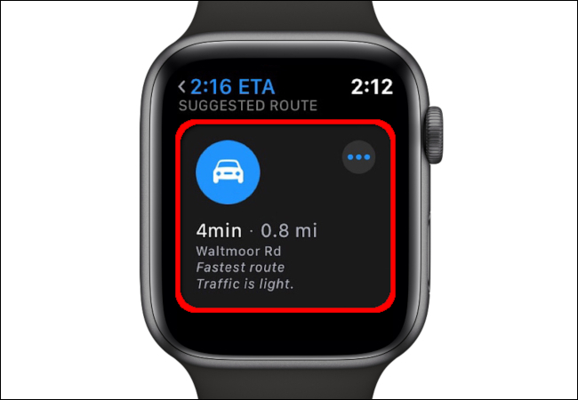 O aplicativo Maps no Apple Watch mostra uma rota sugerida