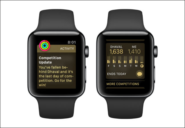 Apple Watch mostrando atualizações da competição