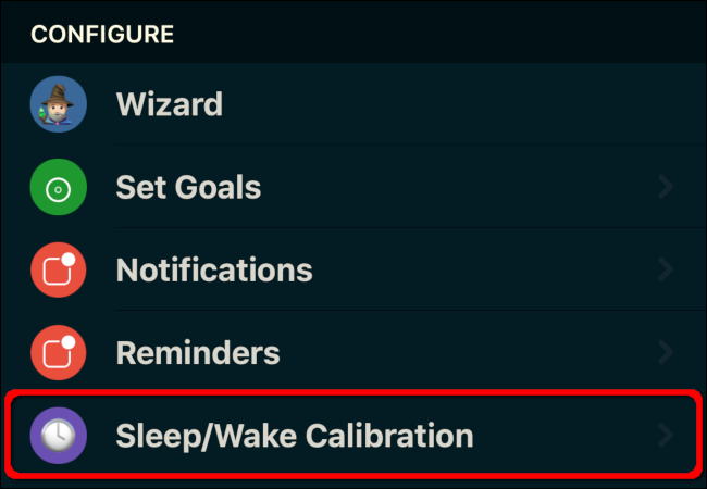 Toque em "Calibração Sleep / Wake".