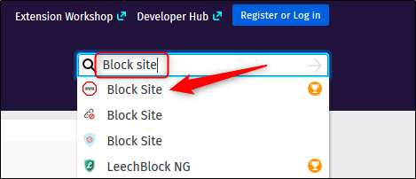 Clique em "Bloquear site" nos resultados da pesquisa.