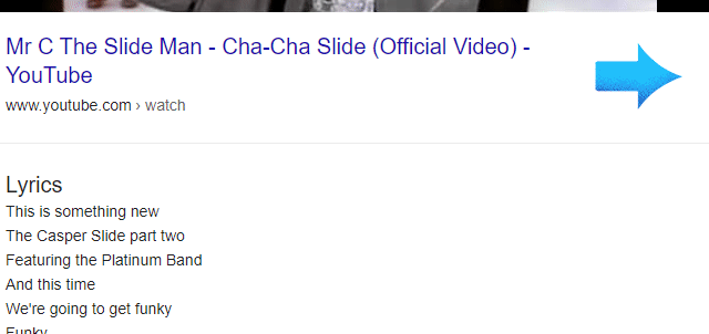GIF animado do "Cha-Cha Slide" nos resultados de pesquisa do Google.