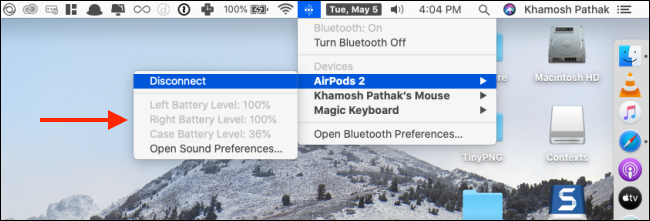Verificando a vida da bateria do AirPods no Mac