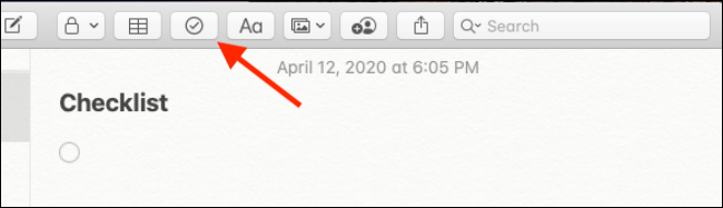 Opção de lista de verificação para o aplicativo Notes para Mac