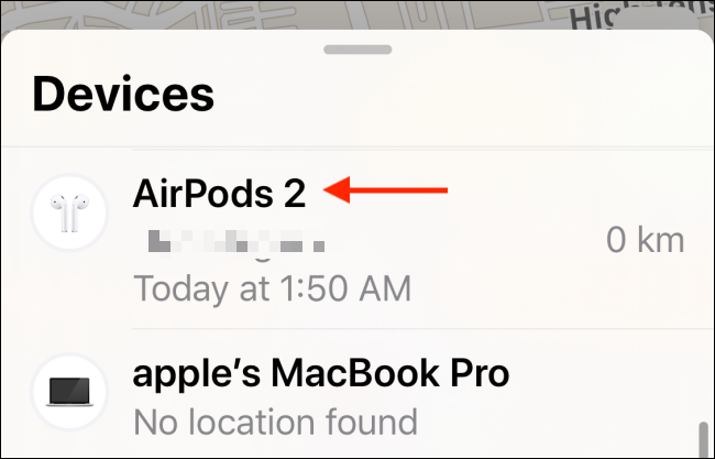 Escolha AirPods em Find My app