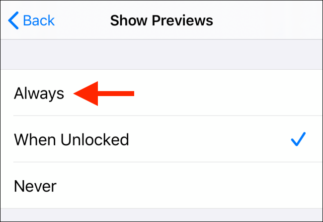 Escolha Sempre a partir da opção Mostrar visualizações para notificações