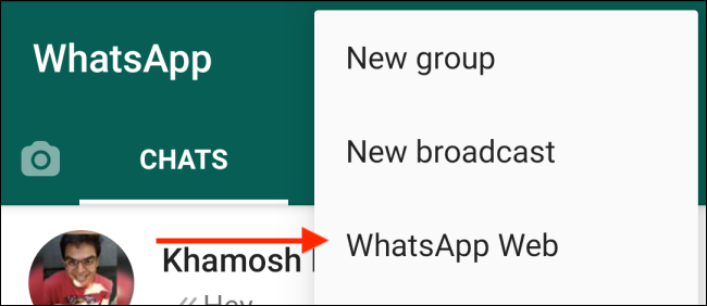 Escolha WhatsApp Web no Android