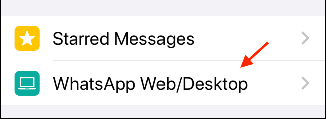 Escolha WhatsApp Web nas configurações do iPhone
