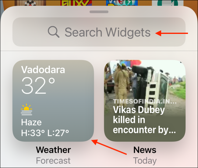 Escolha um widget ou pesquise um aplicativo