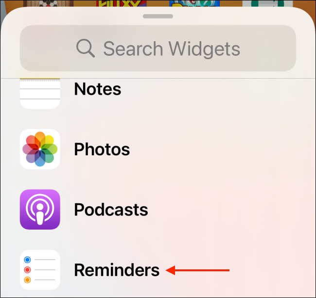 Escolha um aplicativo da lista de widgets