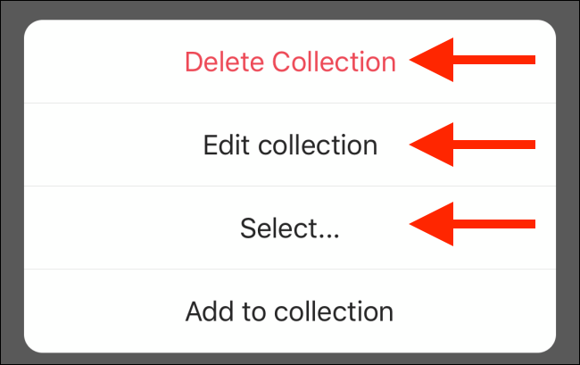 Escolha uma opção para editar a coleção