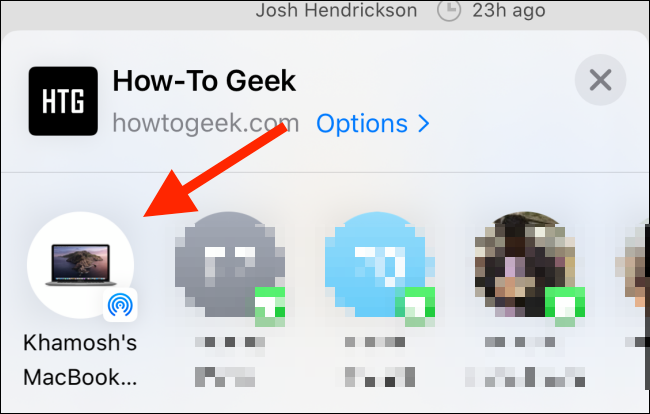 Escolha o seu dispositivo AirDrop na folha de compartilhamento